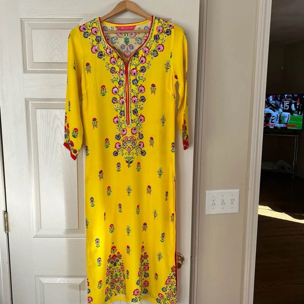 Biba Manish Arora Yellow Kurta Dress Sequined Floral Design Diwali Weddi… - Picture 2 of 11